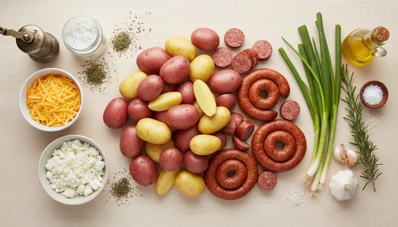 Cheesy Ranch Potatoes and Smoked Sausage ingredients