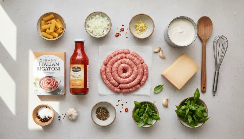 Creamy Italian Sausage Rigatoni ingredients