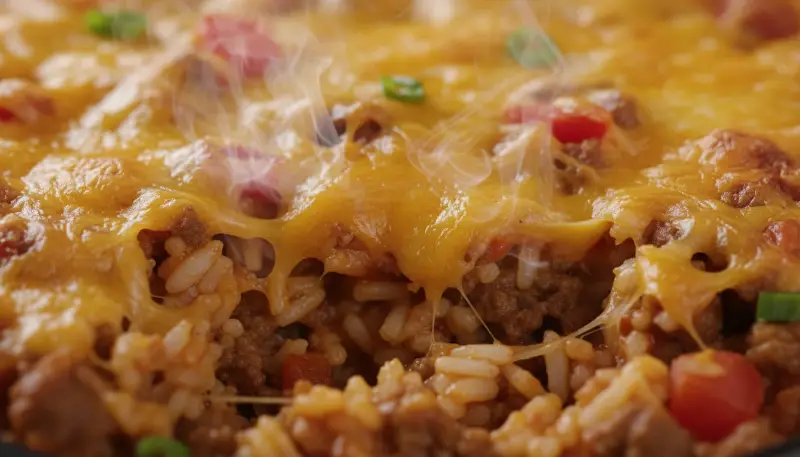 Cheesy Hamburger Rice Casserole close up details